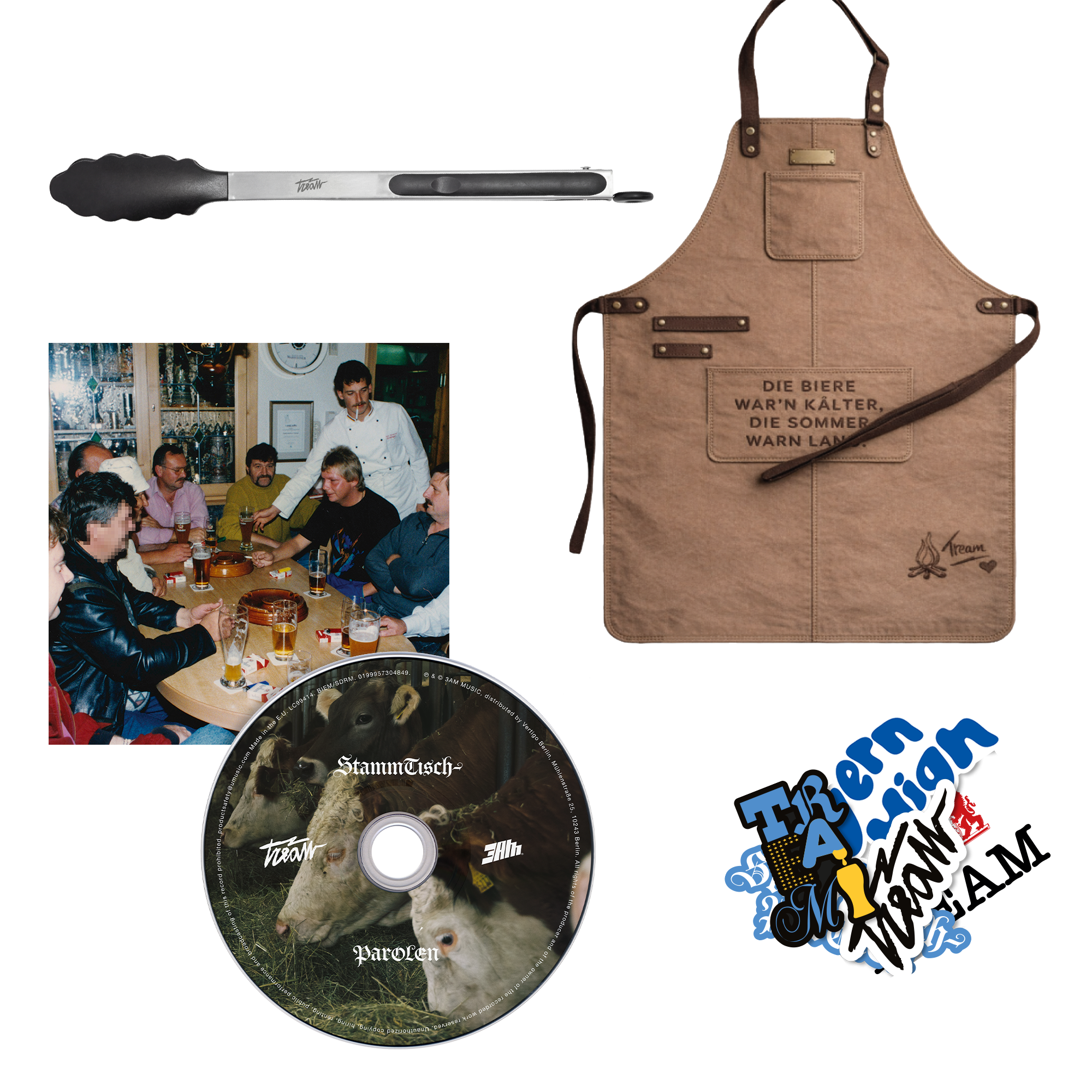 Tream STAMMTISCHPAROLEN CD + Grillschürze + Grillzange + Sticker 441435