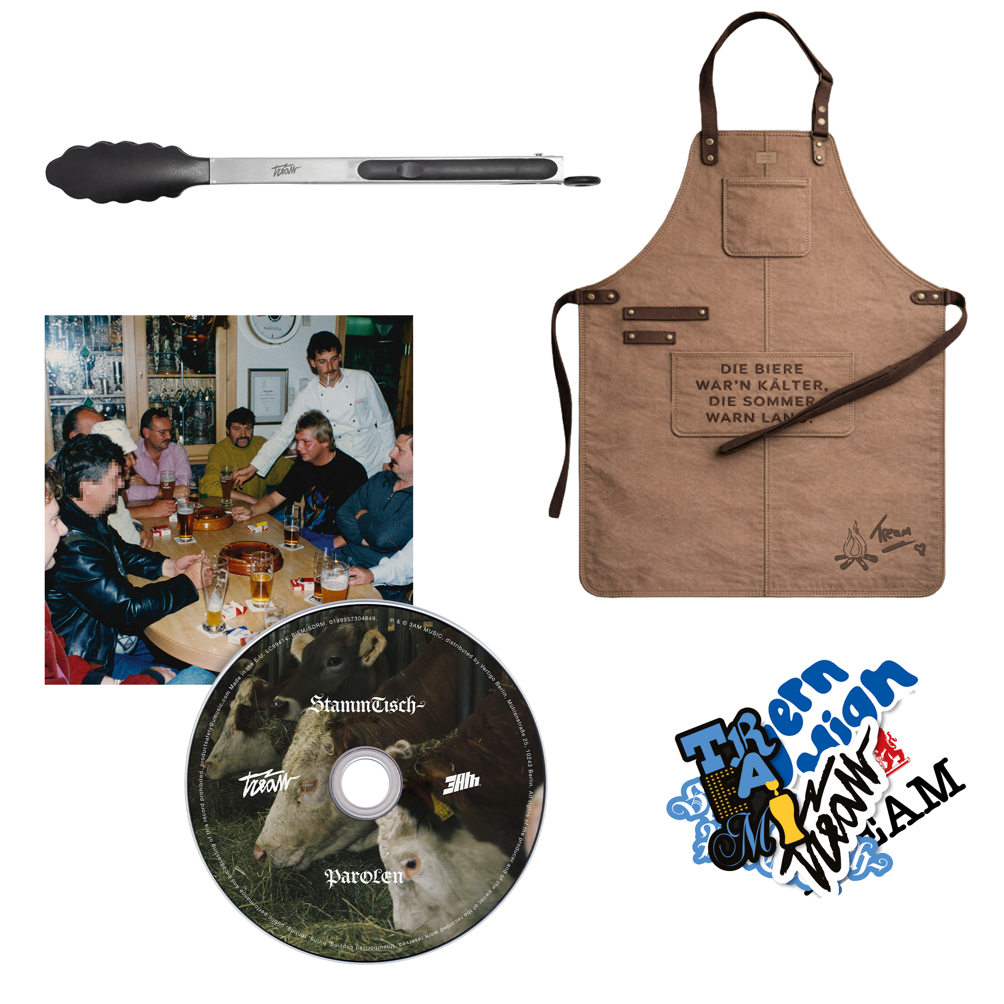 Tream STAMMTISCHPAROLEN CD + Grillschürze + Grillzange + Sticker 447084