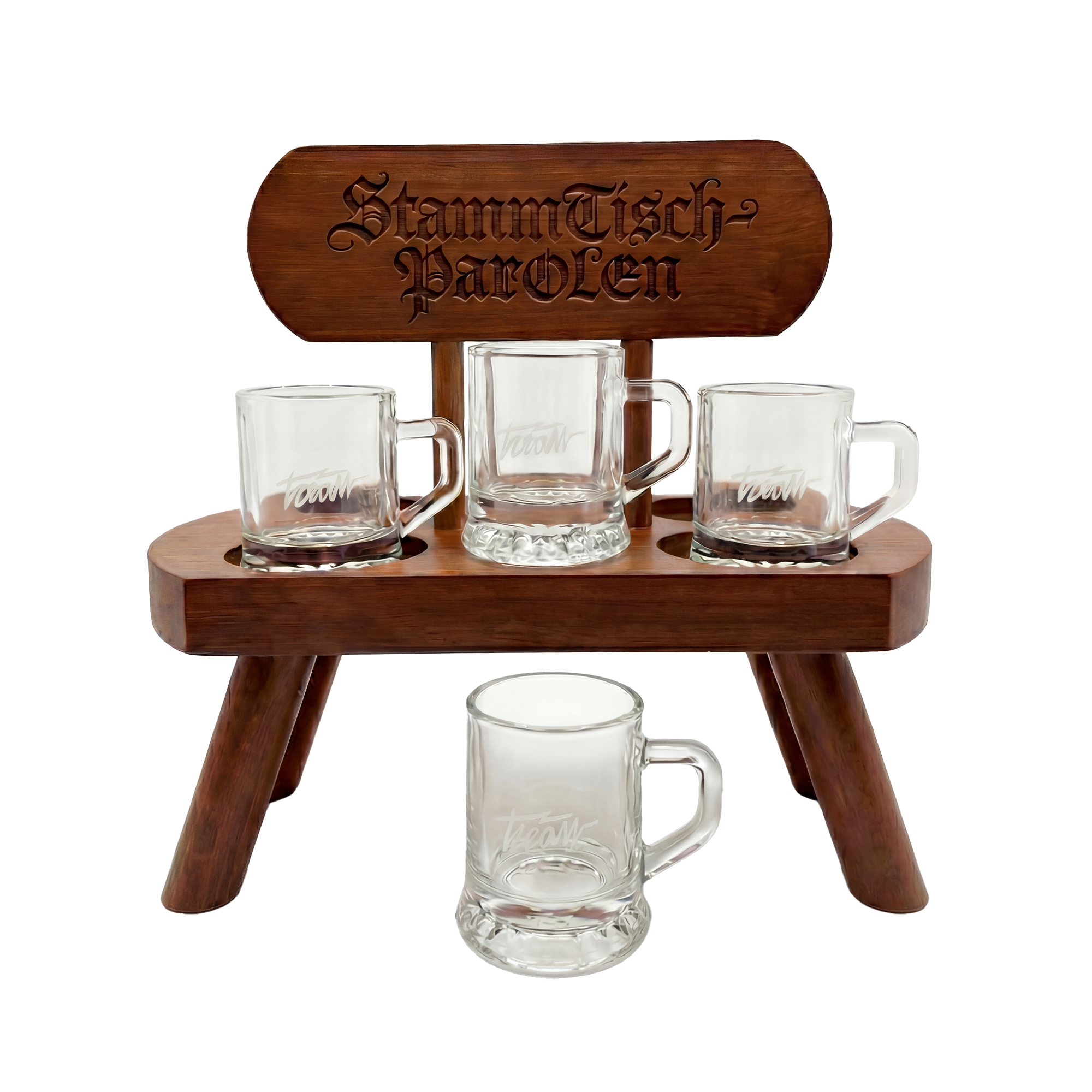 Tream STAMMTISCHPAROLEN CD + Holz-Stammtisch Trinkset + Kartenspiel 436701